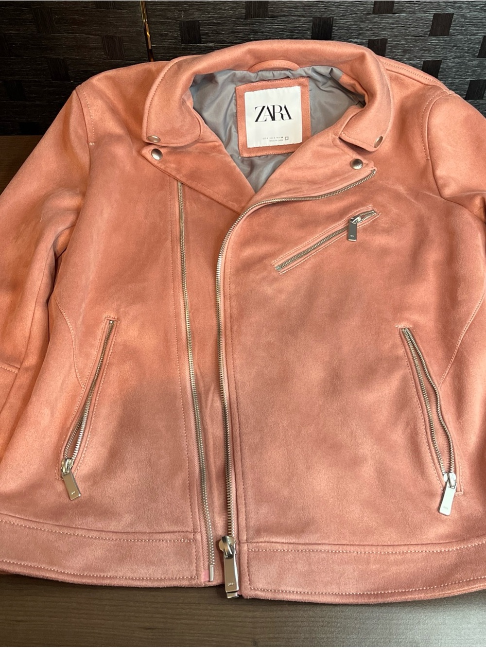ZARA Dusty Pink Suede Biker Jacket Size Small